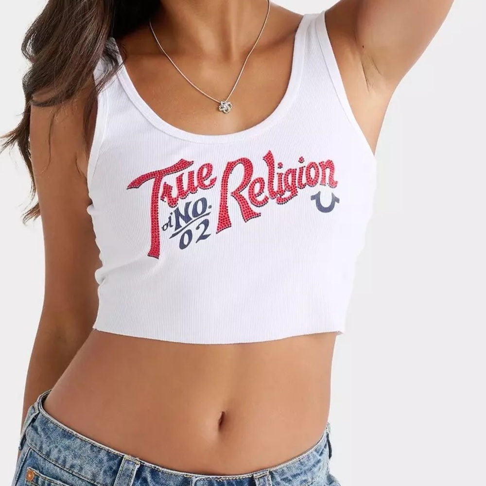 NWT Women’s Size Large True Religion White Crop Top Ribbed Tank Top